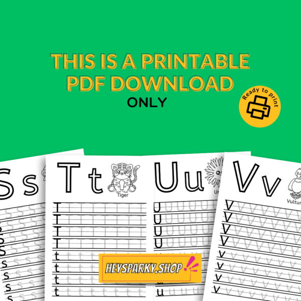 A mix of example letter tracing pages and explaining that they will receive a PDF download on a green background.